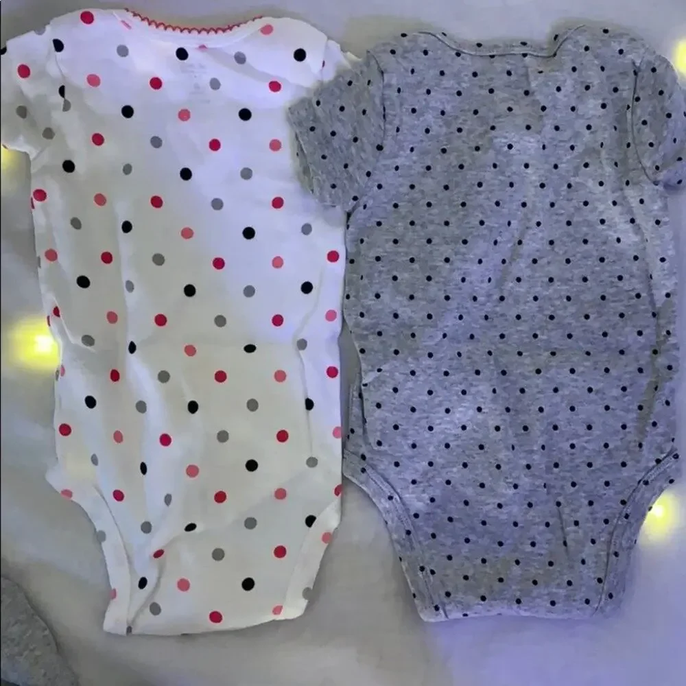 4 piece lot Bundle 2 snap crotch polka dot bodysuits 2 pants ruffle butt 6 month